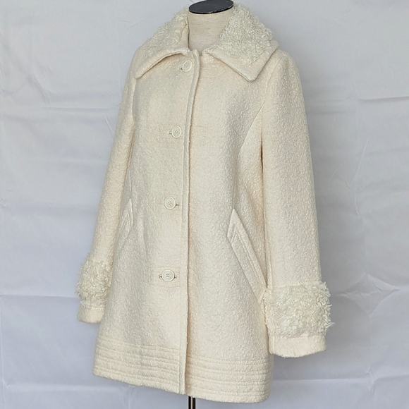 Free People Coat Jacket Wool Blend Sherpa Trim Button Front Lined Ivory L NWT - Picture 16 of 16